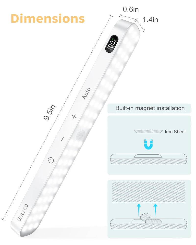 Willed sensor de movimento para gabinete, guarda-roupas. Display com 60 leds em barra. Bateria recarregável sem fio